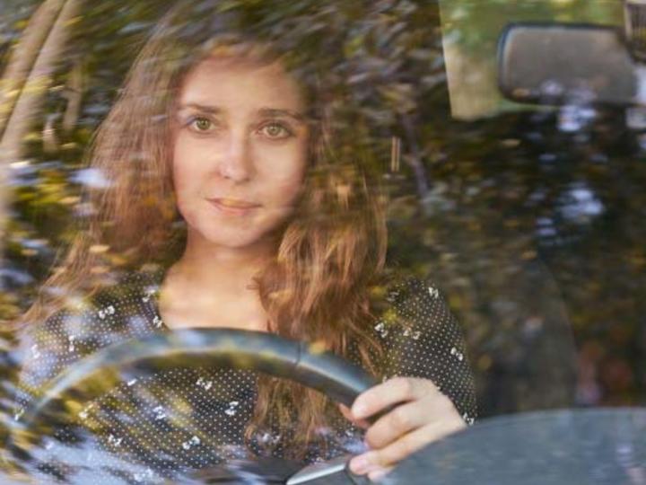 woman driving car